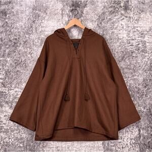New Nili Lotan Jacket One Size Womens Brown Wool Pullover Hooded Poncho